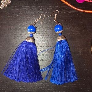 Long blue tassel earrings